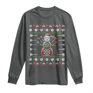 Funny Snowman Dartboard Long Sleeve Shirt Dartist Ugly Christmas Gift TS12 Dark Heather Print Your Wear