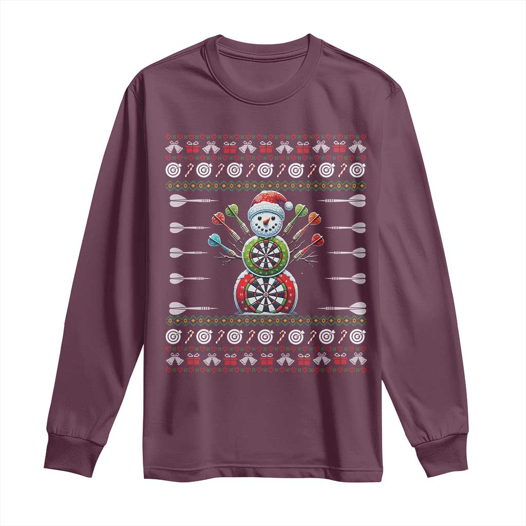Funny Snowman Dartboard Long Sleeve Shirt Dartist Ugly Christmas Gift TS12 Maroon Print Your Wear