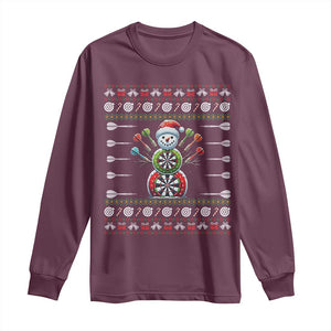 Funny Snowman Dartboard Long Sleeve Shirt Dartist Ugly Christmas Gift TS12 Maroon Print Your Wear