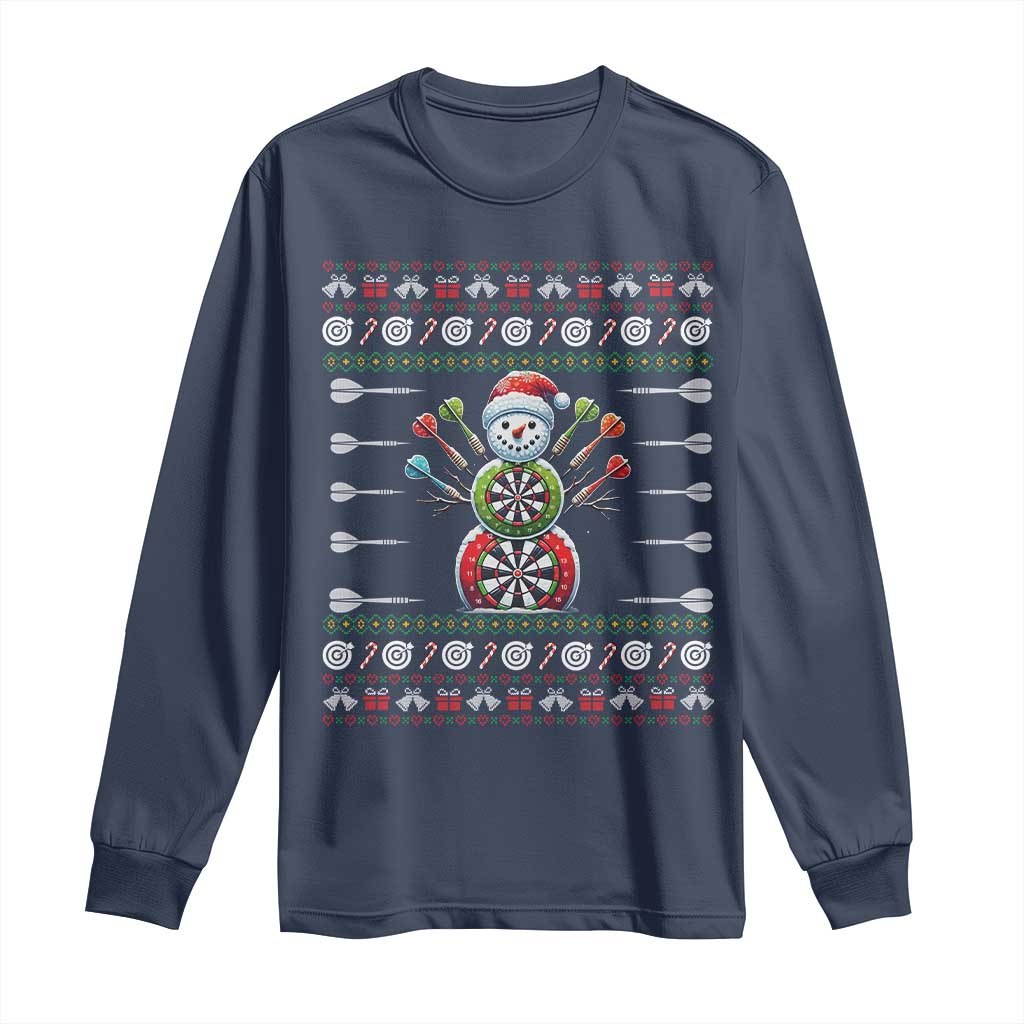 Funny Snowman Dartboard Long Sleeve Shirt Dartist Ugly Christmas Gift TS12 Navy Print Your Wear