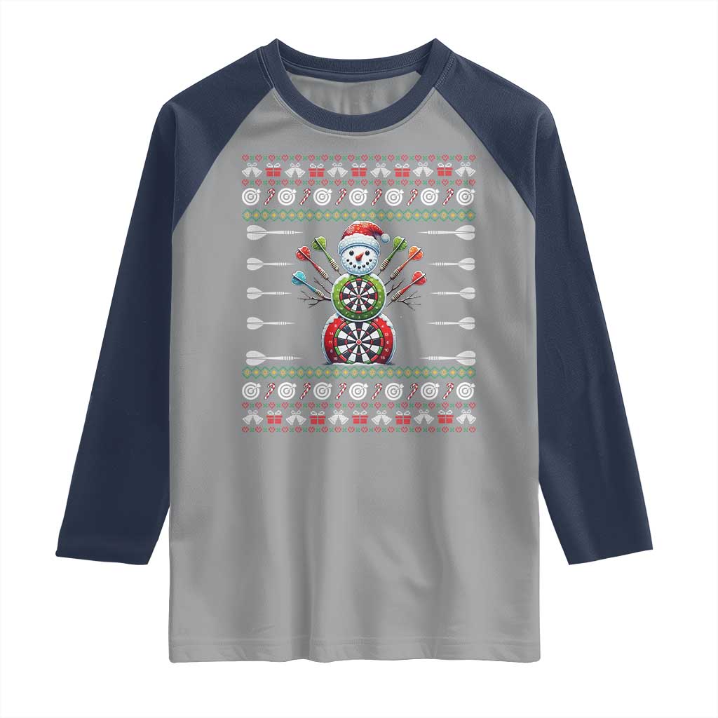 Funny Snowman Dartboard Raglan Shirt Dartist Ugly Christmas Gift TS12 Sport Gray Navy Print Your Wear