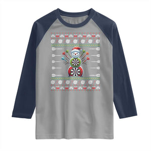 Funny Snowman Dartboard Raglan Shirt Dartist Ugly Christmas Gift TS12 Sport Gray Navy Print Your Wear