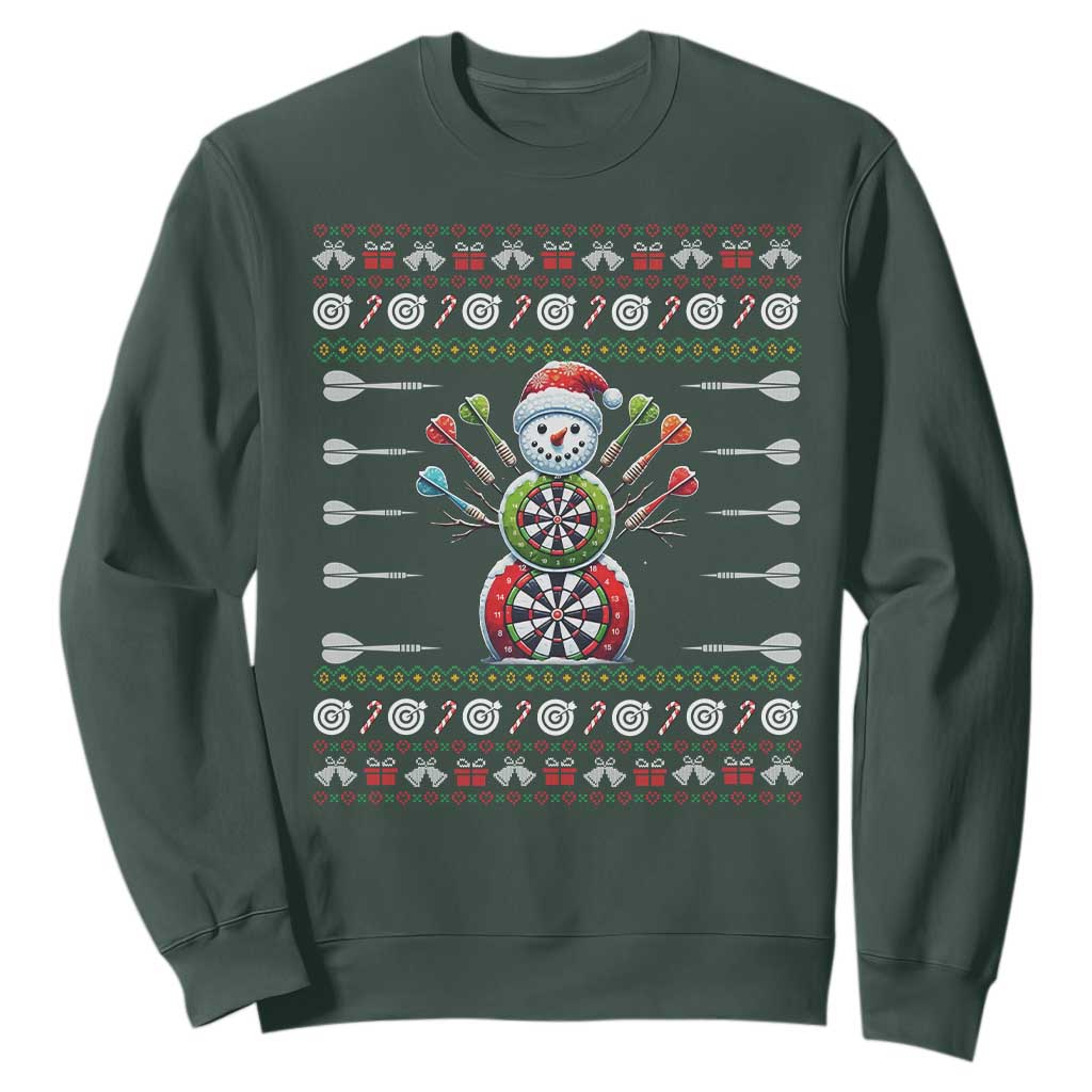 Funny Snowman Dartboard Sweatshirt Dartist Ugly Christmas Gift TS12 Dark Forest Green Print Your Wear