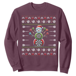 Funny Snowman Dartboard Sweatshirt Dartist Ugly Christmas Gift TS12 Maroon Print Your Wear