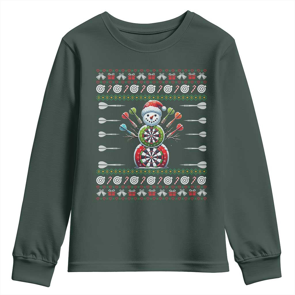 Funny Snowman Dartboard Youth Sweatshirt Dartist Ugly Christmas Gift TS12 Dark Forest Green Print Your Wear