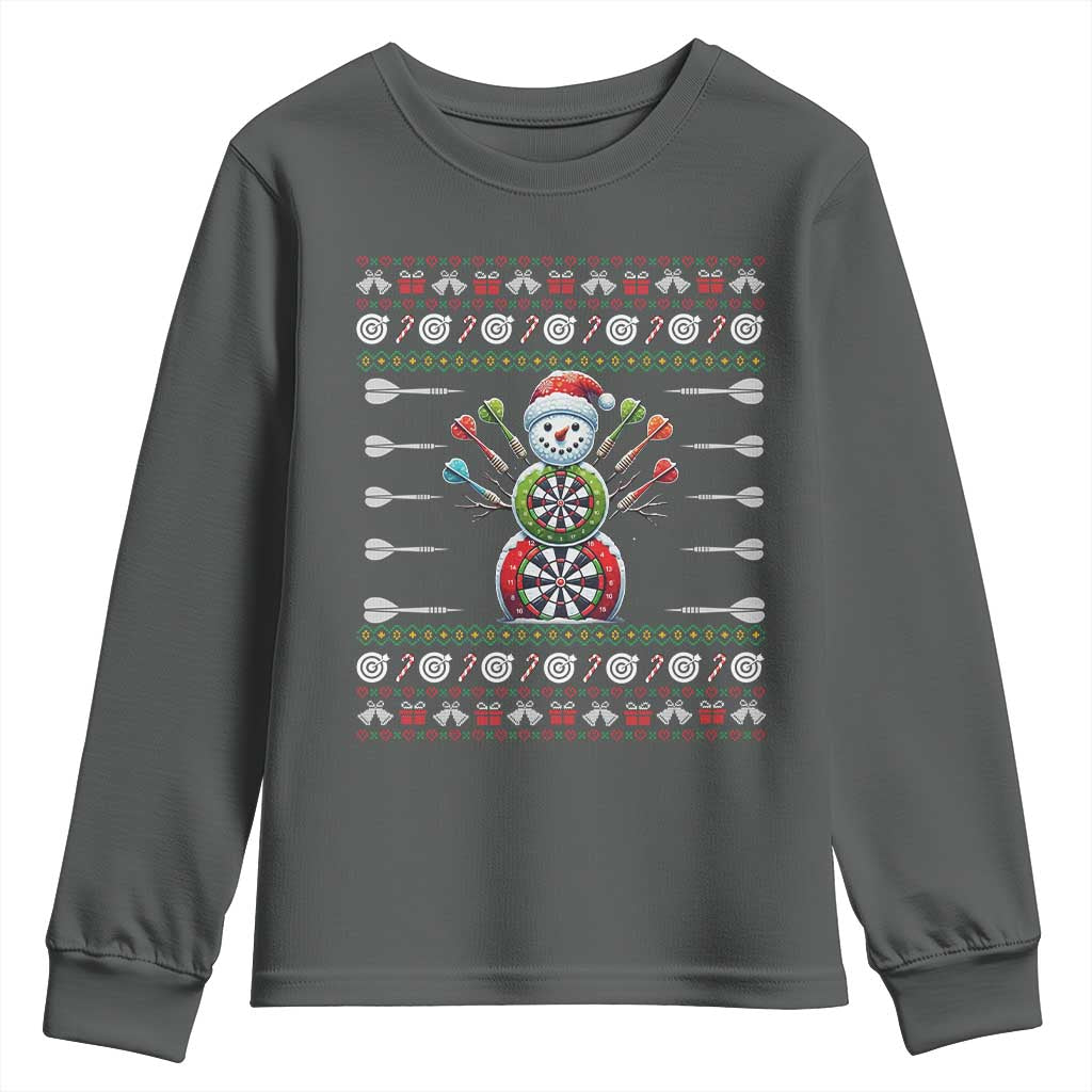 Funny Snowman Dartboard Youth Sweatshirt Dartist Ugly Christmas Gift TS12 Dark Heather Print Your Wear