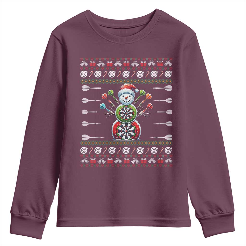 Funny Snowman Dartboard Youth Sweatshirt Dartist Ugly Christmas Gift TS12 Maroon Print Your Wear