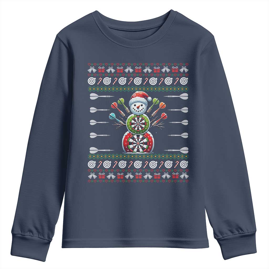 Funny Snowman Dartboard Youth Sweatshirt Dartist Ugly Christmas Gift TS12 Navy Print Your Wear