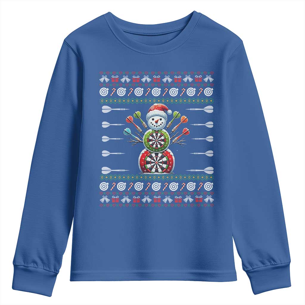 Funny Snowman Dartboard Youth Sweatshirt Dartist Ugly Christmas Gift TS12 Royal Blue Print Your Wear