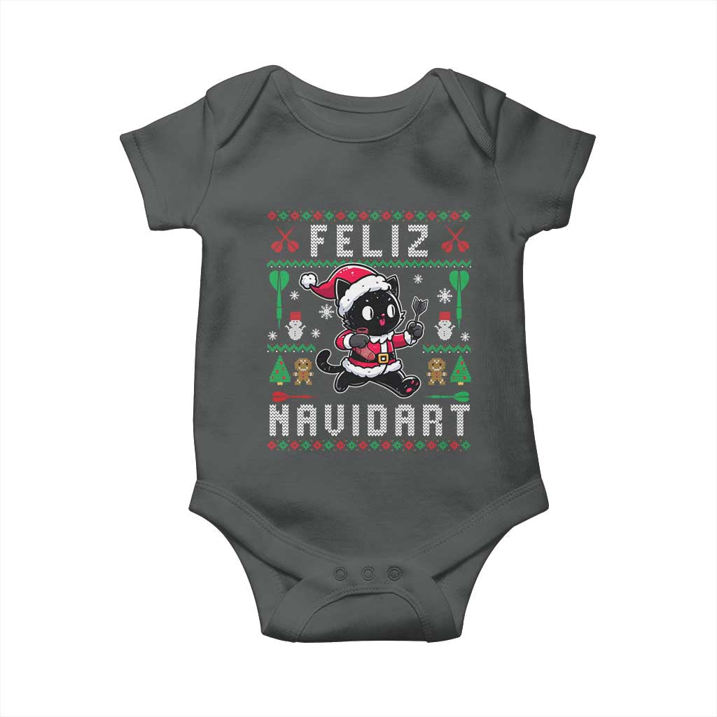 Santa Cat Feliz Navidart Baby Onesie Funny Dartist Ugly Christmas Gift TS12 Dark Heather Print Your Wear