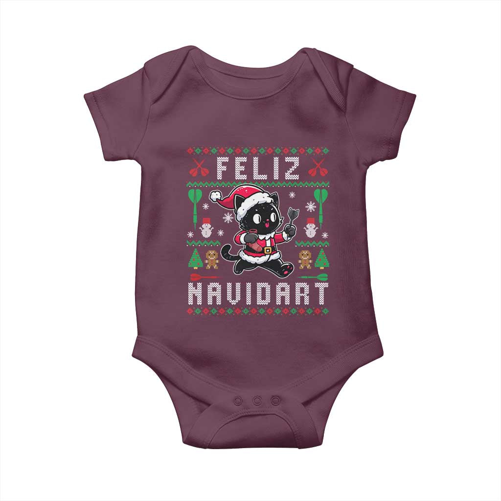 Santa Cat Feliz Navidart Baby Onesie Funny Dartist Ugly Christmas Gift TS12 Maroon Print Your Wear