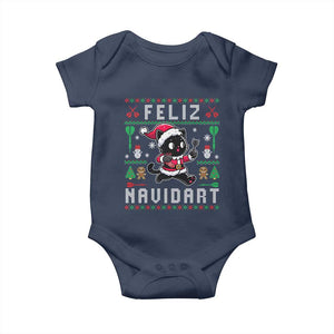 Santa Cat Feliz Navidart Baby Onesie Funny Dartist Ugly Christmas Gift TS12 Navy Print Your Wear