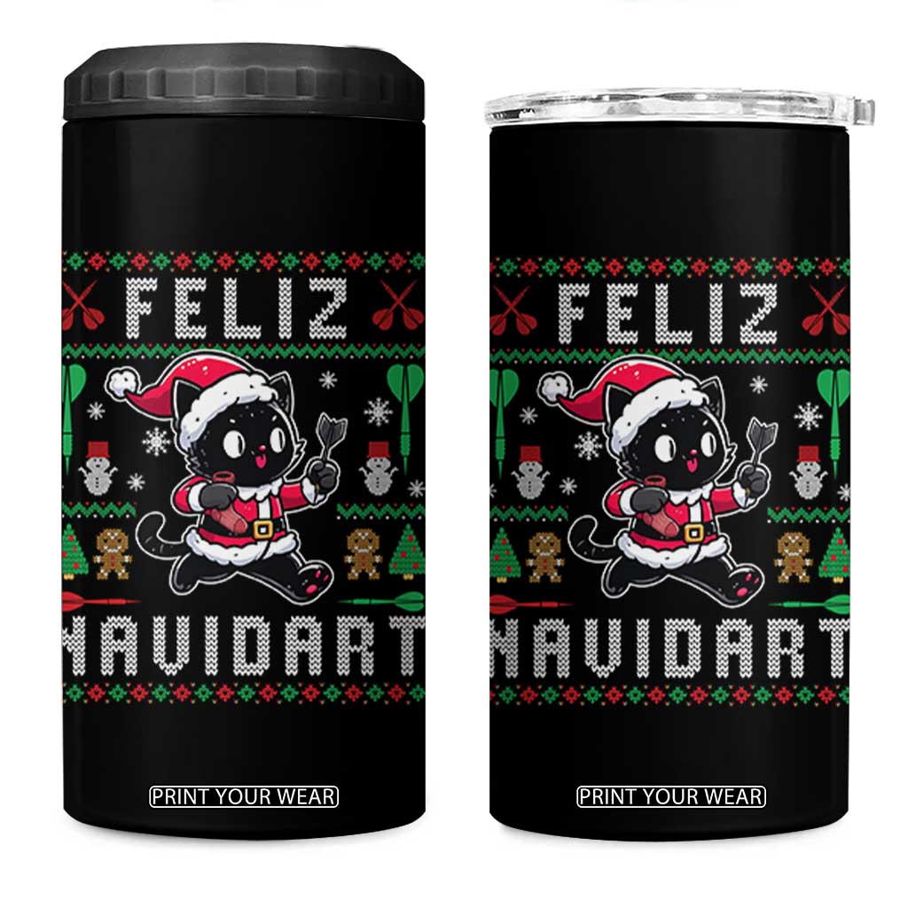 Santa Cat Feliz Navidart 4 in 1 Can Cooler Tumbler Funny Dartist Ugly Christmas Gift TS12 One Size: 16 oz Black Print Your Wear