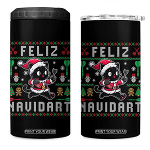 Santa Cat Feliz Navidart 4 in 1 Can Cooler Tumbler Funny Dartist Ugly Christmas Gift TS12 One Size: 16 oz Black Print Your Wear