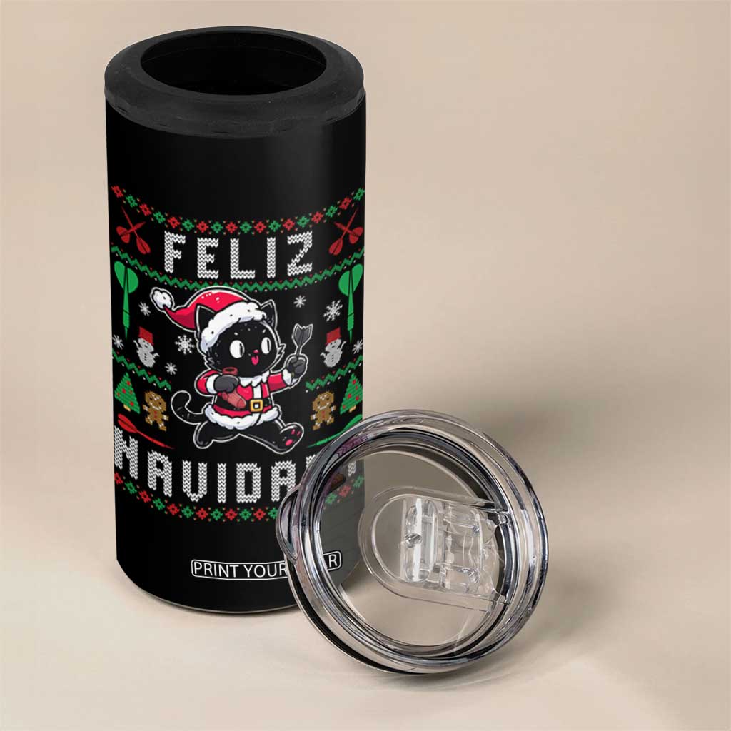 Santa Cat Feliz Navidart 4 in 1 Can Cooler Tumbler Funny Dartist Ugly Christmas Gift TS12 Print Your Wear