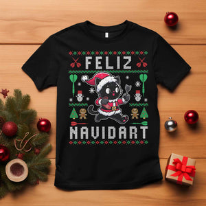 Santa Cat Feliz Navidart T Shirt Funny Dartist Ugly Christmas Gift TS12 Black Print Your Wear