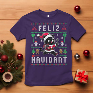 Santa Cat Feliz Navidart T Shirt Funny Dartist Ugly Christmas Gift TS12 Purple Print Your Wear