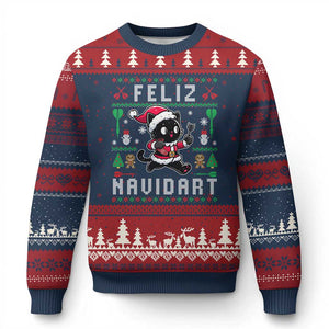 Santa Cat Feliz Navidart Ugly Christmas Sweater Funny Dartist Ugly Xmas Gift TS12 Navy Red Print Your Wear