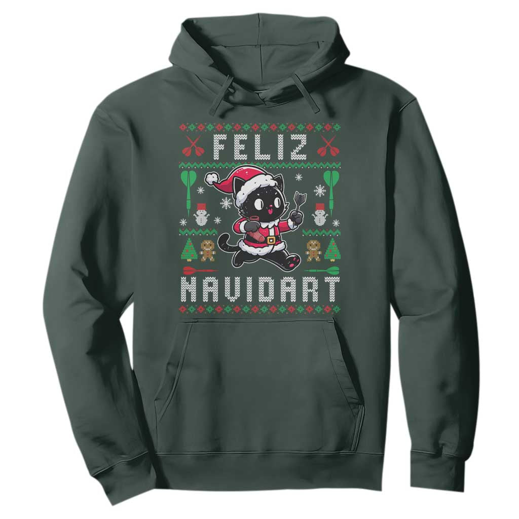 Santa Cat Feliz Navidart Hoodie Funny Dartist Ugly Christmas Gift TS12 Dark Forest Green Print Your Wear