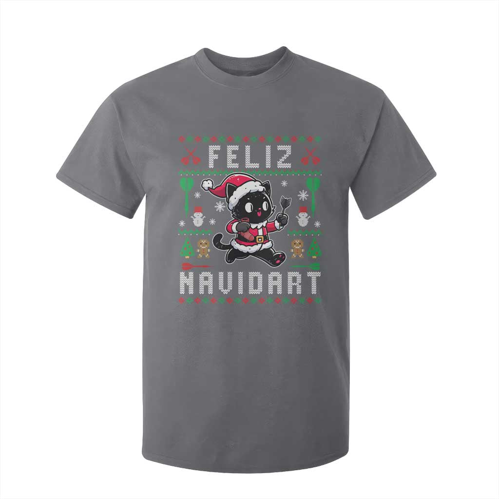 Santa Cat Feliz Navidart T Shirt For Kid Funny Dartist Ugly Christmas Gift TS12 Charcoal Print Your Wear