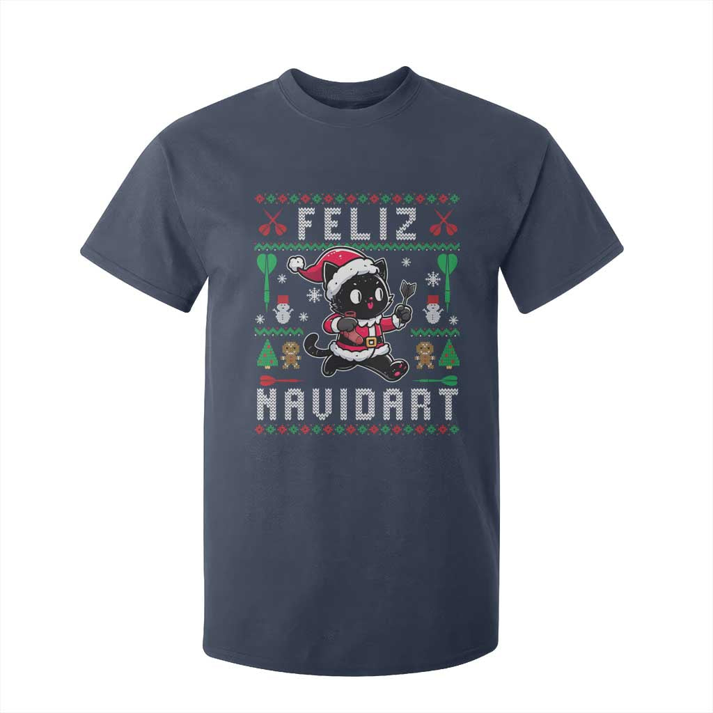 Santa Cat Feliz Navidart T Shirt For Kid Funny Dartist Ugly Christmas Gift TS12 Navy Print Your Wear