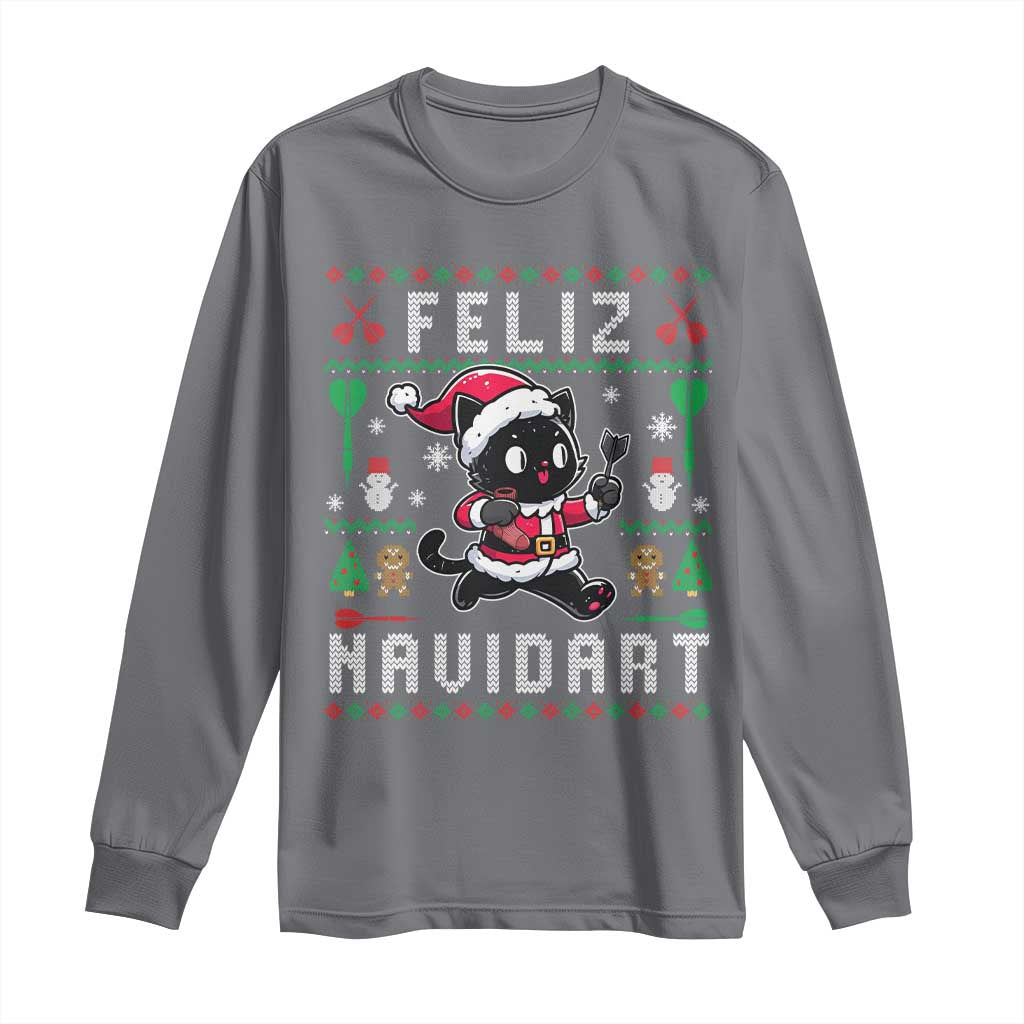 Santa Cat Feliz Navidart Long Sleeve Shirt Funny Dartist Ugly Christmas Gift TS12 Charcoal Print Your Wear