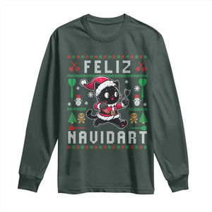 Santa Cat Feliz Navidart Long Sleeve Shirt Funny Dartist Ugly Christmas Gift TS12 Dark Forest Green Print Your Wear