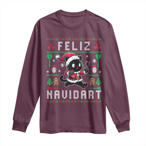 Santa Cat Feliz Navidart Long Sleeve Shirt Funny Dartist Ugly Christmas Gift TS12 Maroon Print Your Wear