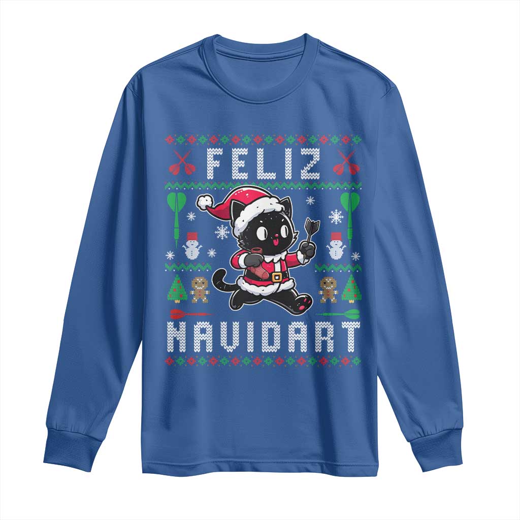 Santa Cat Feliz Navidart Long Sleeve Shirt Funny Dartist Ugly Christmas Gift TS12 Royal Blue Print Your Wear