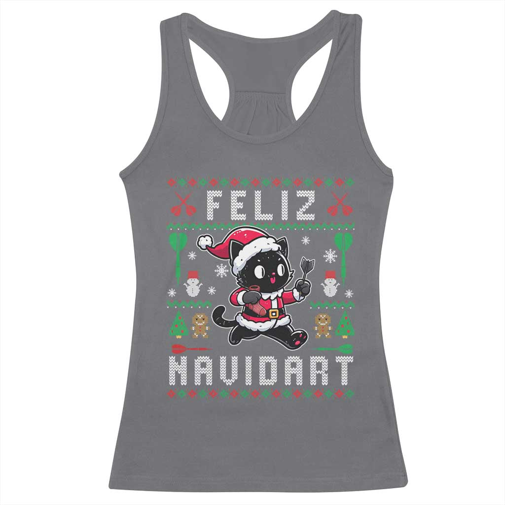 Santa Cat Feliz Navidart Racerback Tank Top Funny Dartist Ugly Christmas Gift TS12 Charcoal Print Your Wear