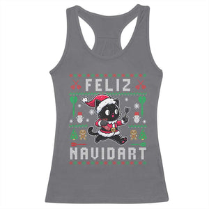 Santa Cat Feliz Navidart Racerback Tank Top Funny Dartist Ugly Christmas Gift TS12 Charcoal Print Your Wear