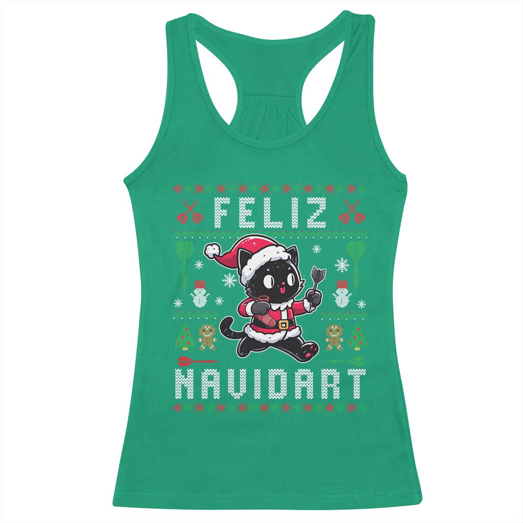Santa Cat Feliz Navidart Racerback Tank Top Funny Dartist Ugly Christmas Gift TS12 Irish Green Print Your Wear