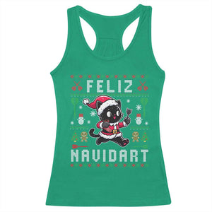 Santa Cat Feliz Navidart Racerback Tank Top Funny Dartist Ugly Christmas Gift TS12 Irish Green Print Your Wear