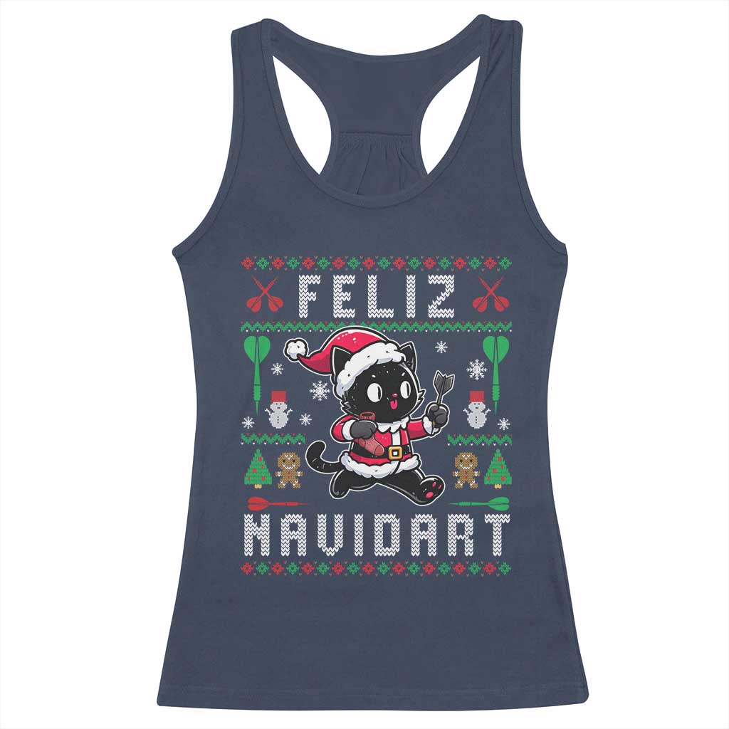 Santa Cat Feliz Navidart Racerback Tank Top Funny Dartist Ugly Christmas Gift TS12 Navy Print Your Wear