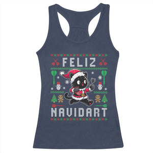 Santa Cat Feliz Navidart Racerback Tank Top Funny Dartist Ugly Christmas Gift TS12 Navy Print Your Wear