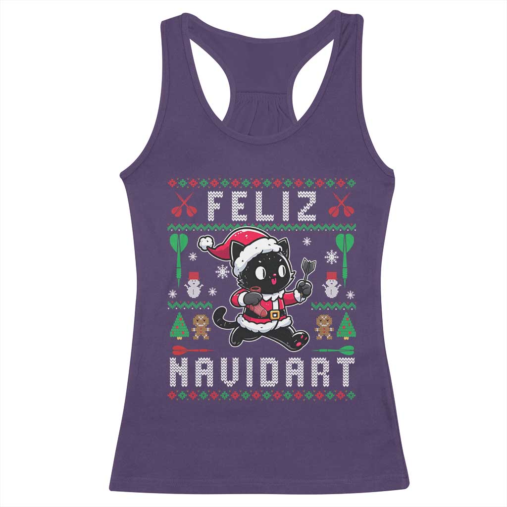 Santa Cat Feliz Navidart Racerback Tank Top Funny Dartist Ugly Christmas Gift TS12 Purple Print Your Wear