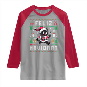 Santa Cat Feliz Navidart Raglan Shirt Funny Dartist Ugly Christmas Gift TS12 Sport Gray Red Print Your Wear