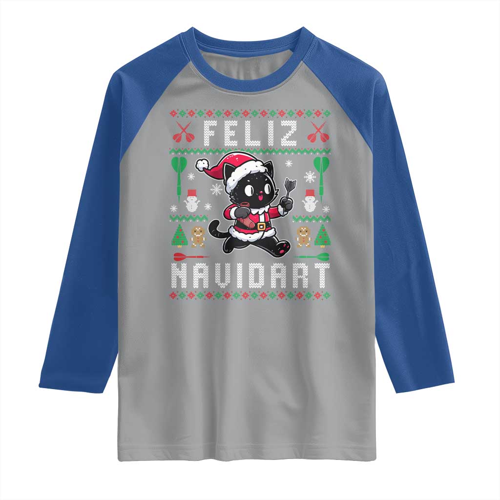 Santa Cat Feliz Navidart Raglan Shirt Funny Dartist Ugly Christmas Gift TS12 Sport Gray Royal Print Your Wear