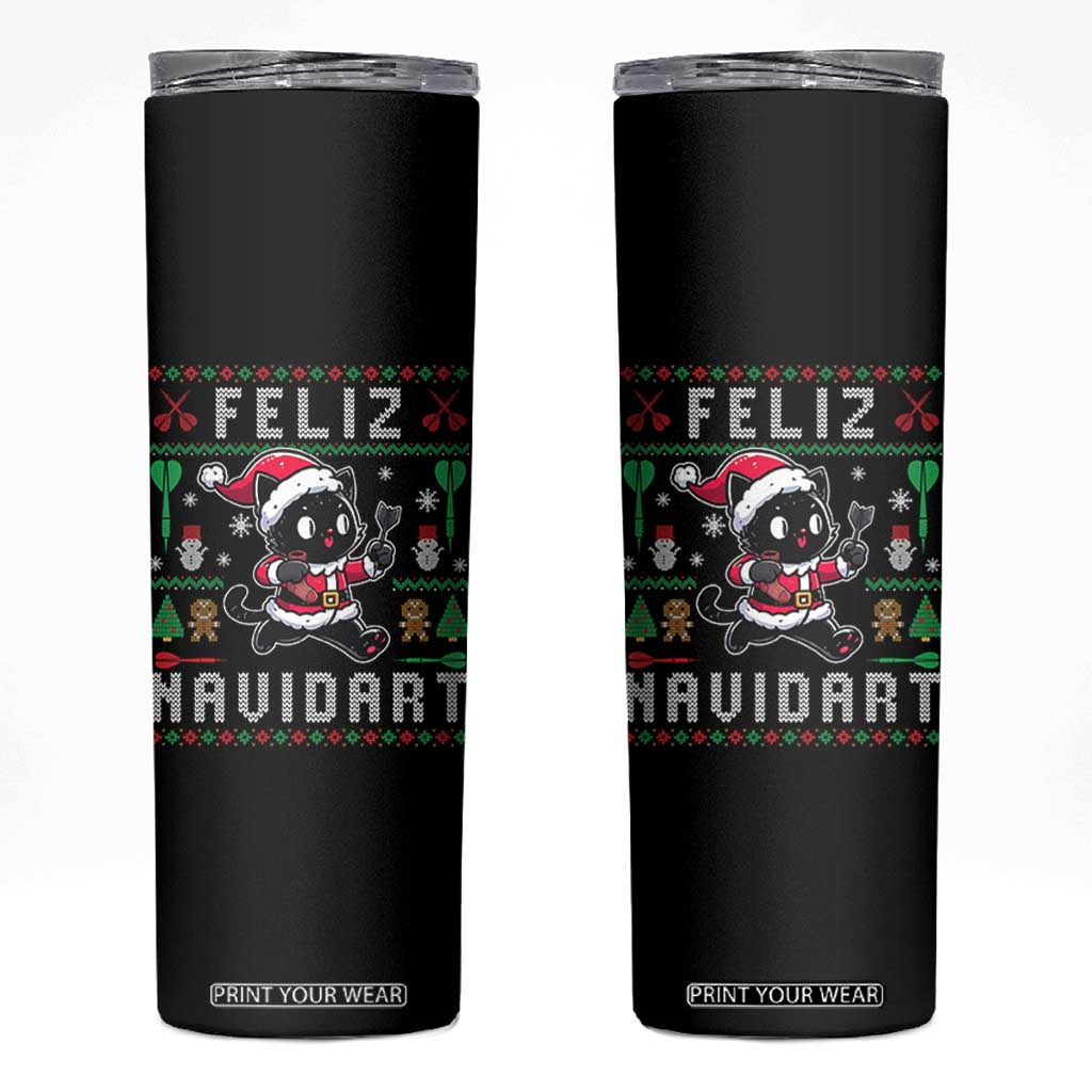 Santa Cat Feliz Navidart Skinny Tumbler Funny Dartist Ugly Christmas Gift TS12 Black Print Your Wear