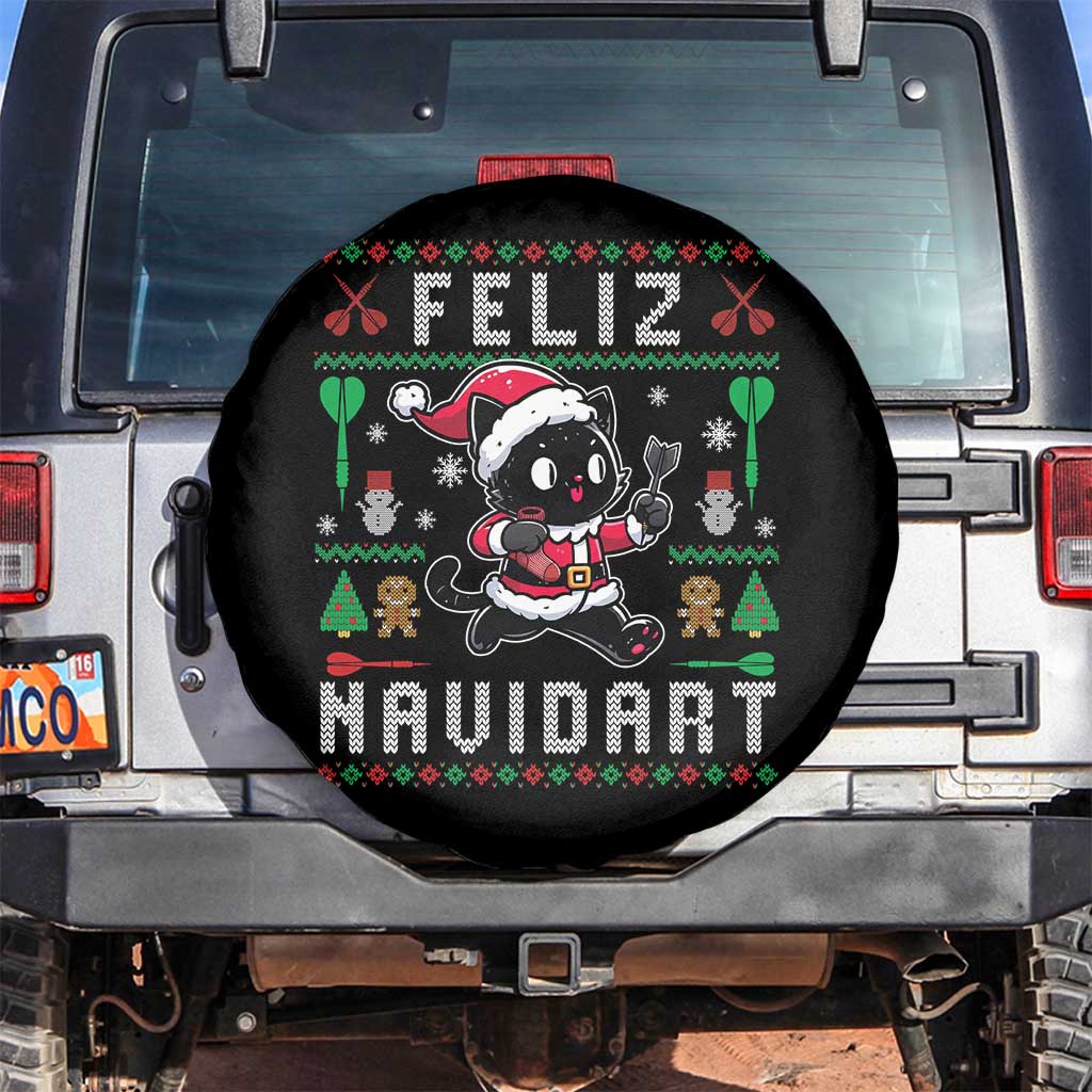 Santa Cat Feliz Navidart Spare Tire Cover Funny Dartist Ugly Christmas Gift TS12 No hole Black Print Your Wear