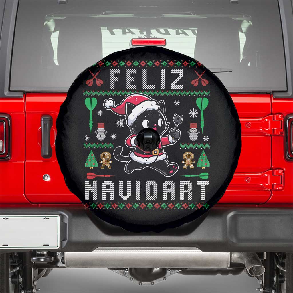 Santa Cat Feliz Navidart Spare Tire Cover Funny Dartist Ugly Christmas Gift TS12 Black Print Your Wear