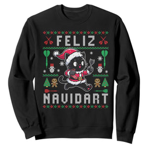 Santa Cat Feliz Navidart Sweatshirt Funny Dartist Ugly Christmas Gift TS12 Black Print Your Wear