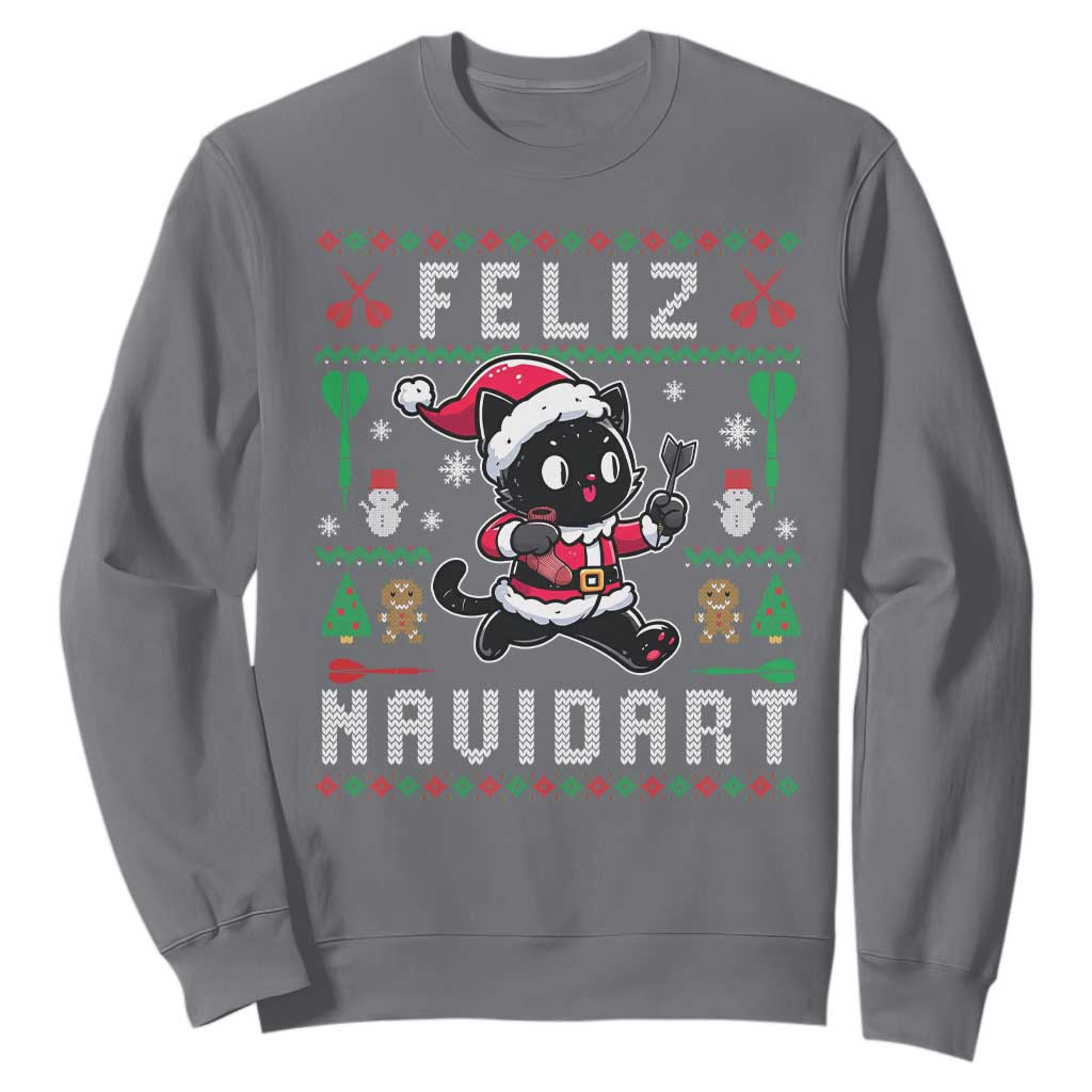 Santa Cat Feliz Navidart Sweatshirt Funny Dartist Ugly Christmas Gift TS12 Charcoal Print Your Wear