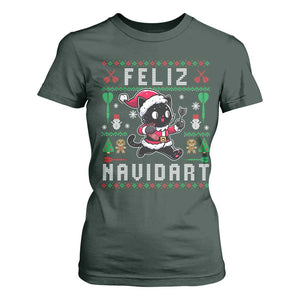 Santa Cat Feliz Navidart T Shirt For Women Funny Dartist Ugly Christmas Gift TS12 Dark Forest Green Print Your Wear