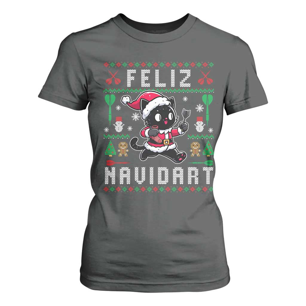 Santa Cat Feliz Navidart T Shirt For Women Funny Dartist Ugly Christmas Gift TS12 Dark Heather Print Your Wear