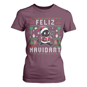 Santa Cat Feliz Navidart T Shirt For Women Funny Dartist Ugly Christmas Gift TS12 Maroon Print Your Wear