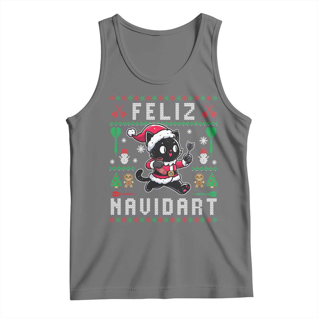Santa Cat Feliz Navidart Tank Top Funny Dartist Ugly Christmas Gift TS12 Black Heather Print Your Wear