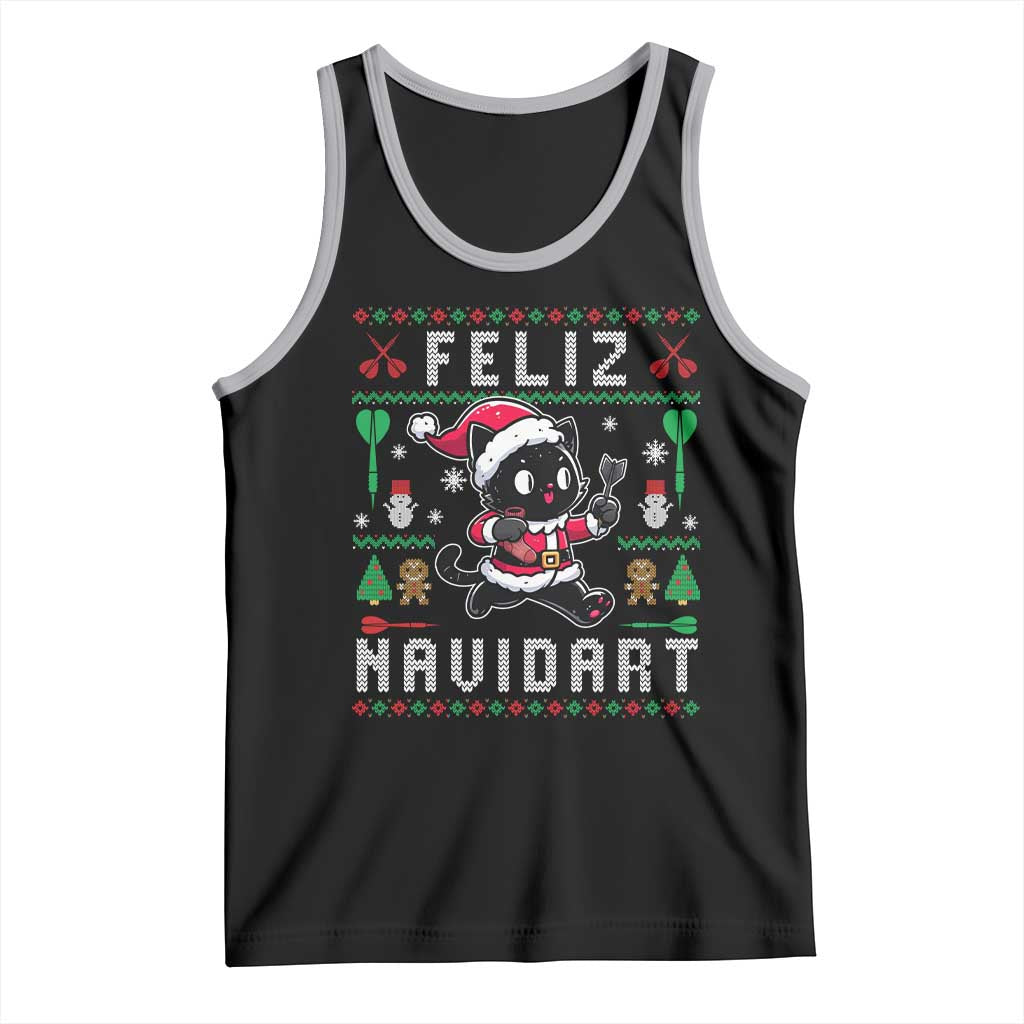 Santa Cat Feliz Navidart Tank Top Funny Dartist Ugly Christmas Gift TS12 Black Athletic Heather Print Your Wear