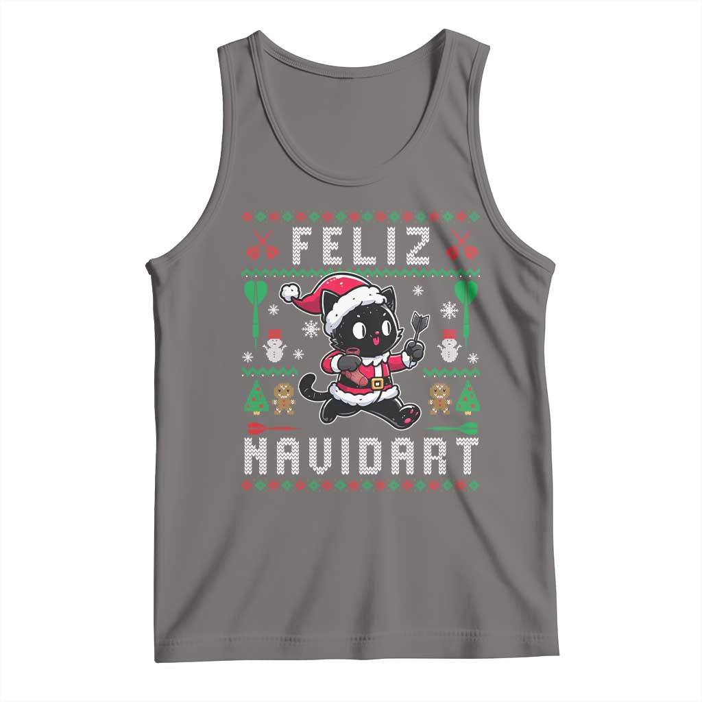 Santa Cat Feliz Navidart Tank Top Funny Dartist Ugly Christmas Gift TS12 Deep Heather Print Your Wear