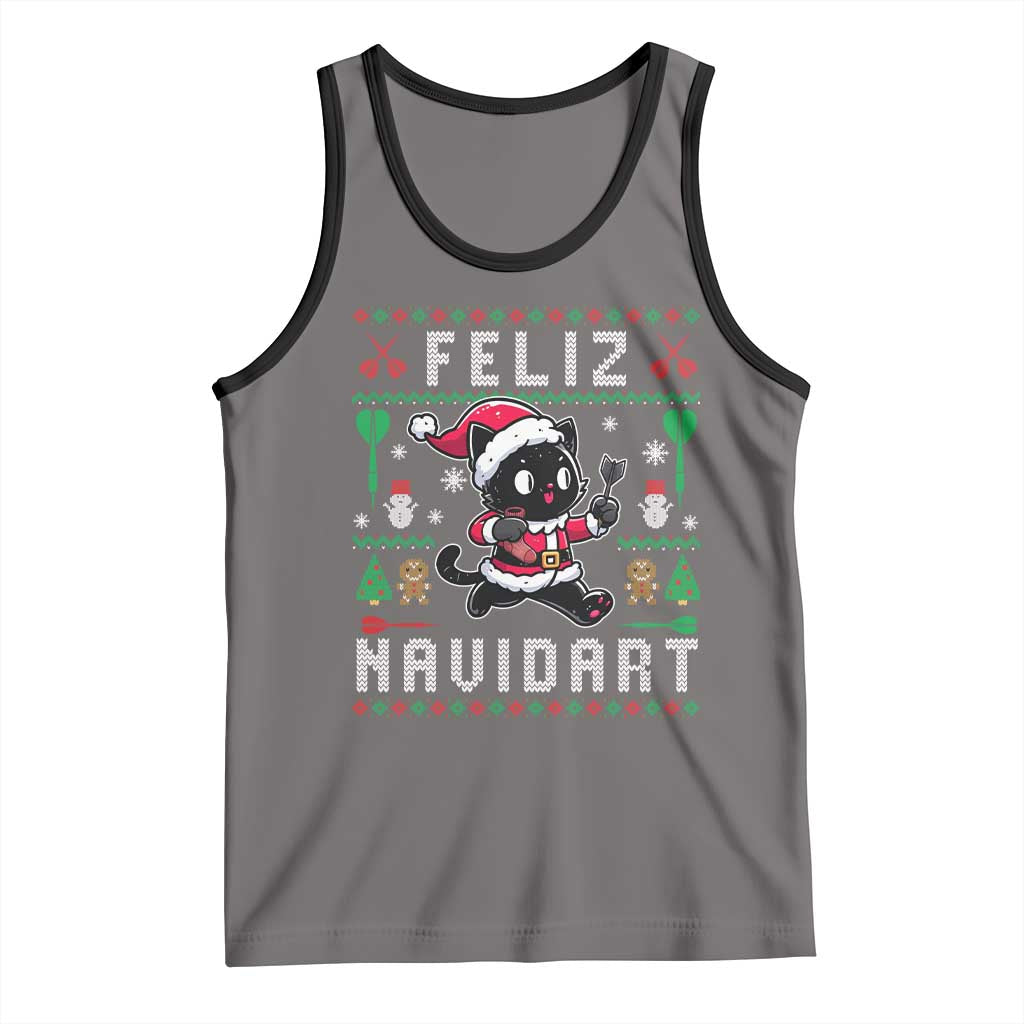 Santa Cat Feliz Navidart Tank Top Funny Dartist Ugly Christmas Gift TS12 Deep Heather Black Print Your Wear